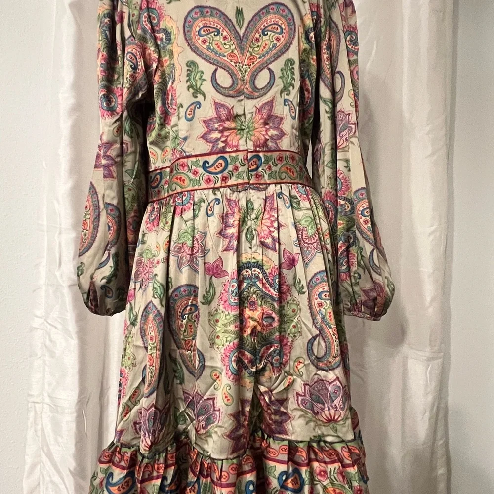 SHEIN X Marina Oliveira Multicolor Paisley Long Sleeve Dress Large - Picture 3 of 7
